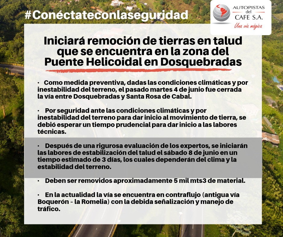 Iniciará remoción de tierras en talud que se encuentra en la zona delPuente Helicoidal en Dosquebradas